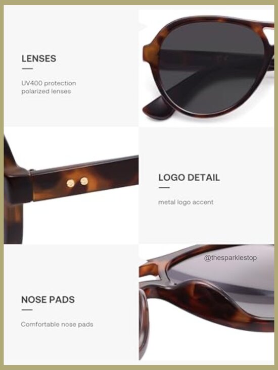 Retro Aviator Polarized Sunglasses with UV Protection, Plastic Frame main image 4